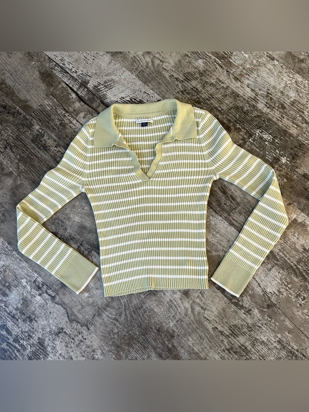 American Eagle Polo Sweater Womens Medium Striped Preppy School V Neck Top